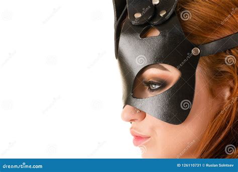 Profile Face Submissive Woman In Mask Bdsm Closeup Stock Image Image