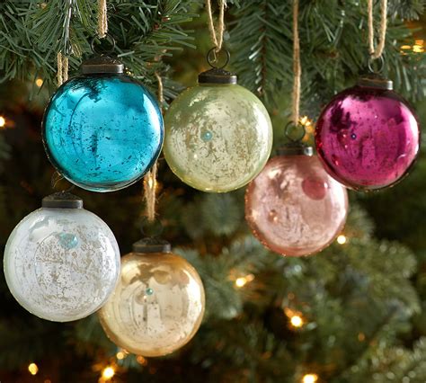 Jewel Tone Mercury Glass Ball Christmas Ornaments Set Of 6 Pottery Barn