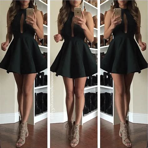 Deep V Elegant Little Black Cute Short Dresses Sexy Backless Hollow Out Night Club Party Dress