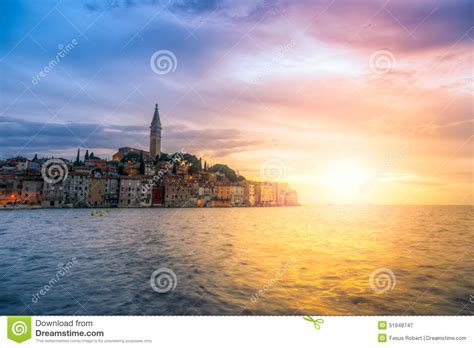 Rovinj Old Town At Night In Adriatic Sea Stock Image Image Of Istria