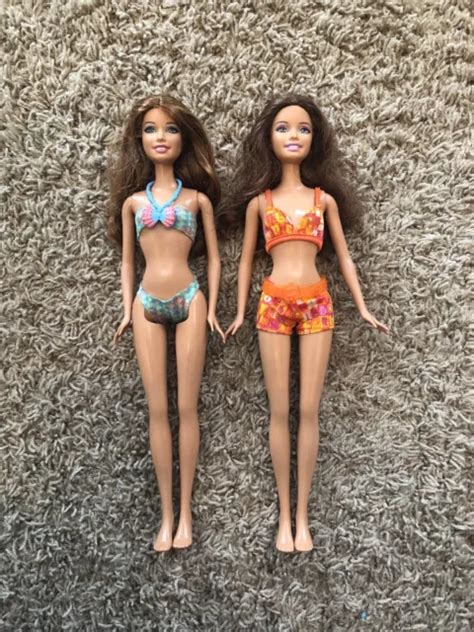 LOT 2 MATTEL Barbie Teresa Doll Cali Girl Fab Life Beach Feet Two Piece