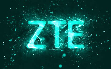 Download Wallpapers Zte Turquoise Logo 4k Turquoise Neon Lights