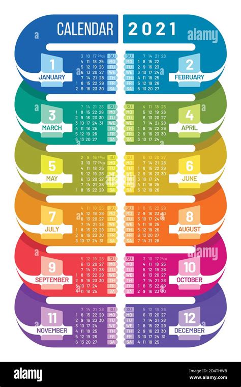 Póster Colorido Calendario 2021 Plantilla En Forma Infográfica Diseño Vectorial De Calendario