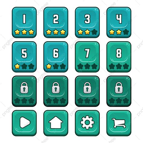 Level Button Vector Art Png Blue Square Game Levels And Buttons