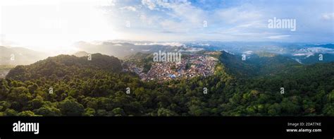 Aerial View Of Phongsali North Laos Near China Yunnan Style Town On
