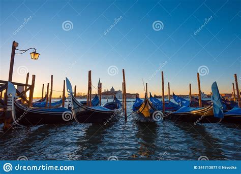 Gondola Boats Venice Italy Gondola Boats At Seafront Near San Marco