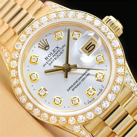 Rolex Ladies President Datejust 18k Yellow Gold Diamond Bezel And Lugs