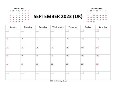 Download Printable Uk Calendar September 2023