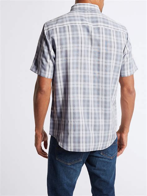 Marks And Spencer Mand5 White Mens Pure Cotton Checked Short Sleeve