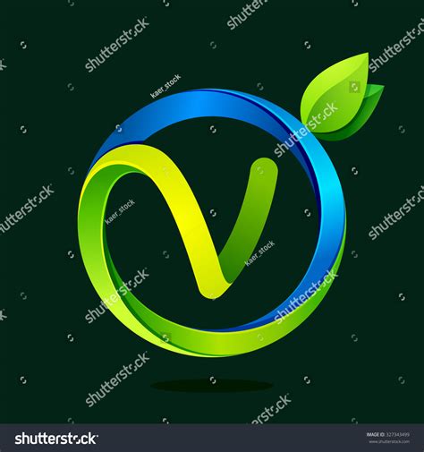 V Letter Green Leaves Water Waves Stock Vector Royalty Free