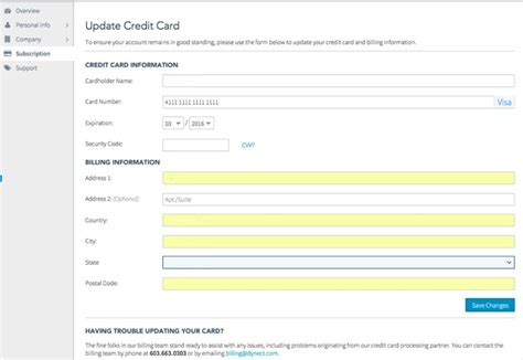 Our generators work on a similar pattern. Updating Credit Card Information | Dyn Help Center