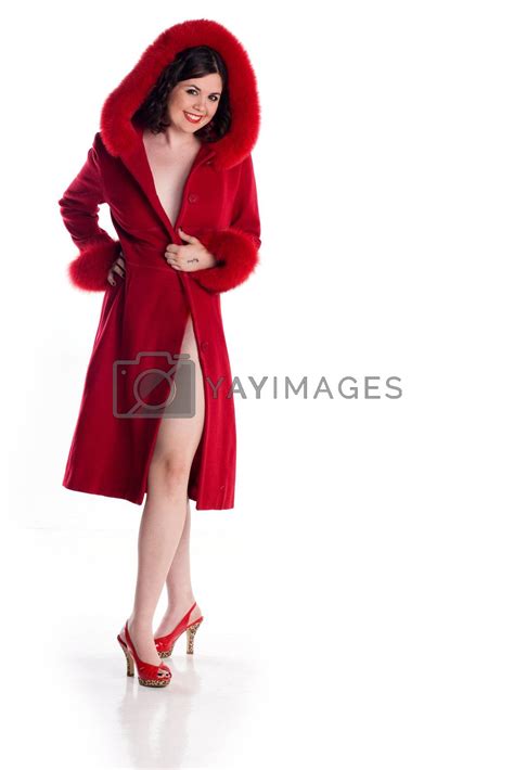Royalty Free Image Cute Girl In Pin Up Pose In Red Fur Coat By Krazeedrocks