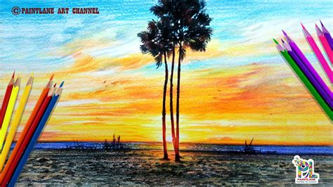 How To Coloring A Sunset Landscape With Color Pencils Step By Step