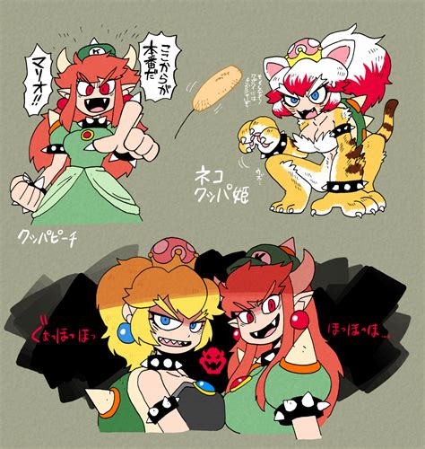 Princess Peach Bowsette Bowser Peach And Meowser Mario And 3 More Drawn By Rariatto