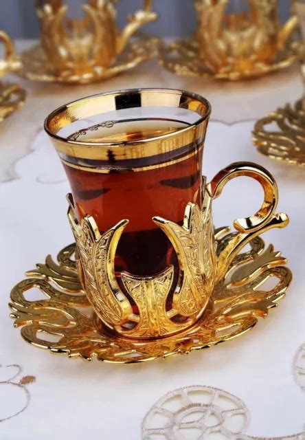 Pcs Turkish Arabic Tea Glasses Set With Holder Handle Saucers Spoons