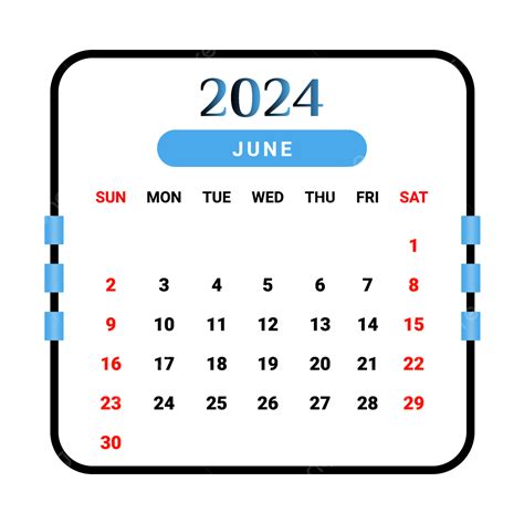 Calendario Del Mes De Junio De 2024 Con Forma única En Negro Y Azul