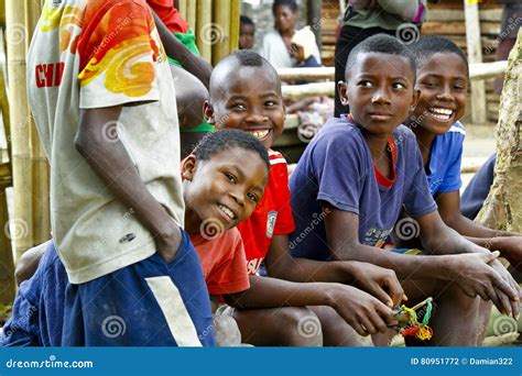 Unknown African Children Laughing In Malgasy Village Editorial