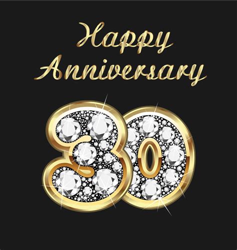 Happy 30 Anniversary Gold With Diamonds Background Vector Free Download