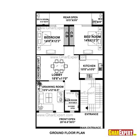 House Plan For 30 Feet By 51 Feet Plot Plot Size 170 Square Yards