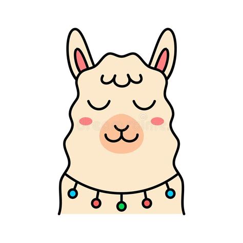 Cute Lama Smiling Cartoon Character Animal Llama Face With Decorative