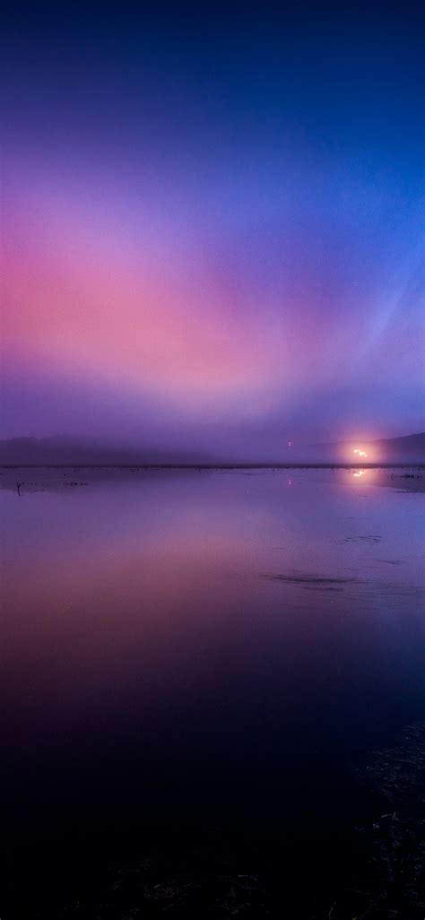 Download 1125x2436 Wallpaper Sunset Reflections Nature Blue Pink Sky