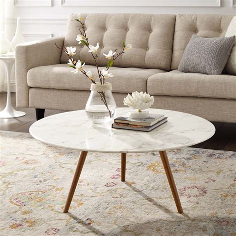 Modway Lippa 36 Round Artificial Marble Coffee Table With Tripod Base