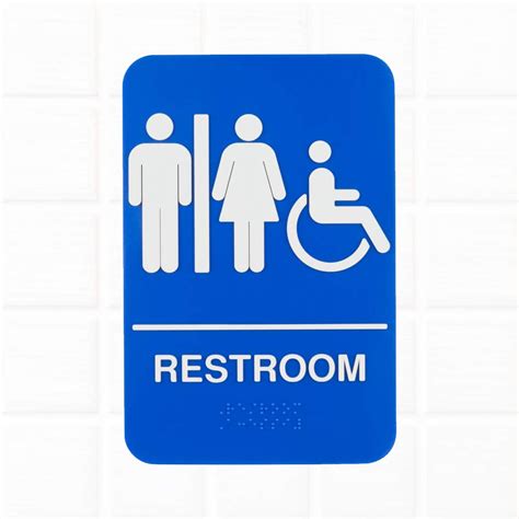 Buy Unisex Restroom Sign With Braille Blue And White 9 X 6 Inches Ada Handicap Accessible