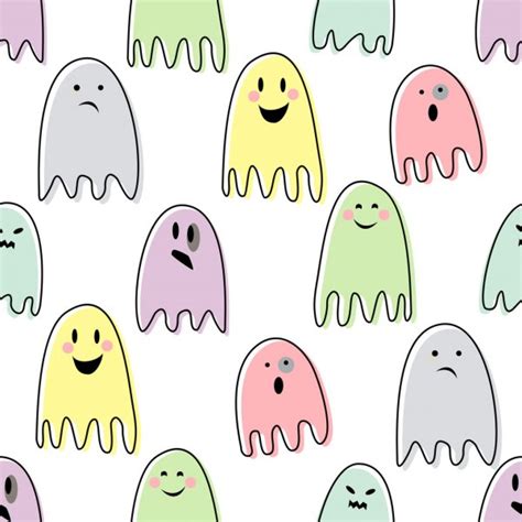 Cute Spooky Ghosts Happy Halloween Illustration Seamless Vector
