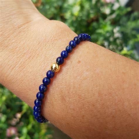 Blue Lapis Stretch Bracelet Gold Fill Or Sterling Silver 4mm Small Bead