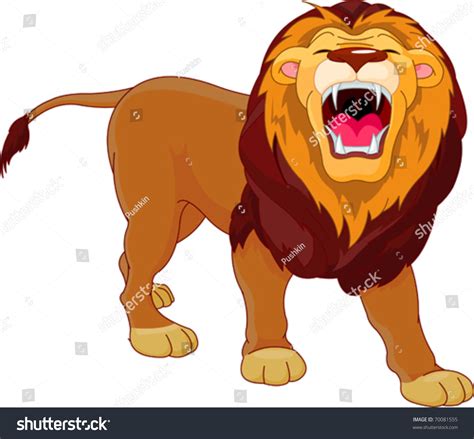 Fully Editable Illustration Roaring Cartoon Lion Immagine Vettoriale