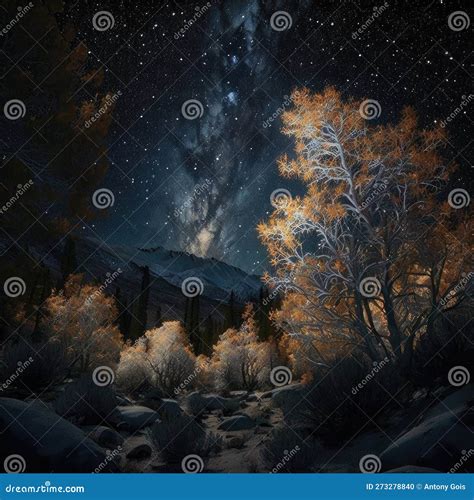 Forests At Starry Night High Quality Generative Ai Landscapes Stock