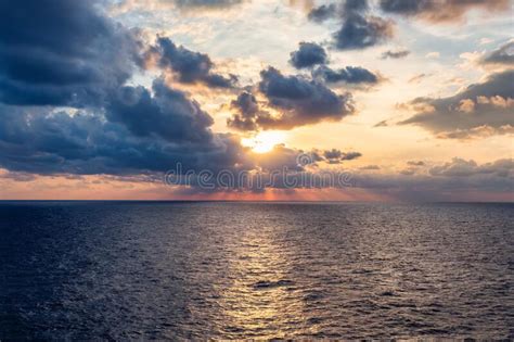 Dramatic Colorful Sunset Sky Over Mediterranean Sea Nature Background