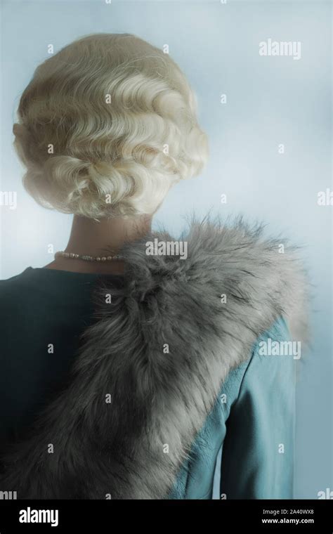 Blone Vintage Retro Woman Indoor From Behind Stock Photo Alamy