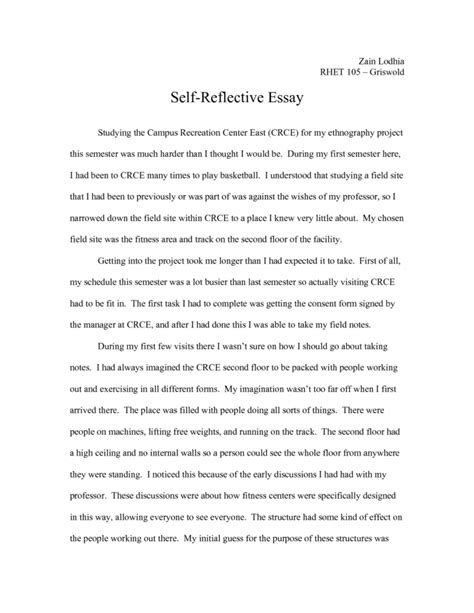 Reflection gives an individual the ability to give thought to situations he or she has already. 009 Self Reflective Essay Example Essays Reflection Paper ...