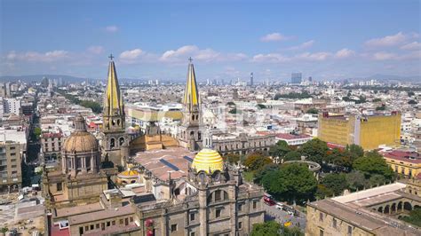 Guadalajara Cathedral Filmed with 4k Aerial Drone Arc with City Skyline Stock Footage #AD ,# ...