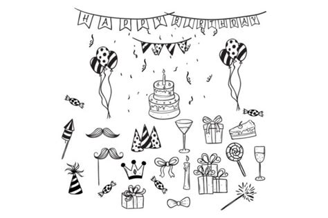 Set Of Doodle Birthday Icon Graphic By Padmasanjaya · Creative Fabrica