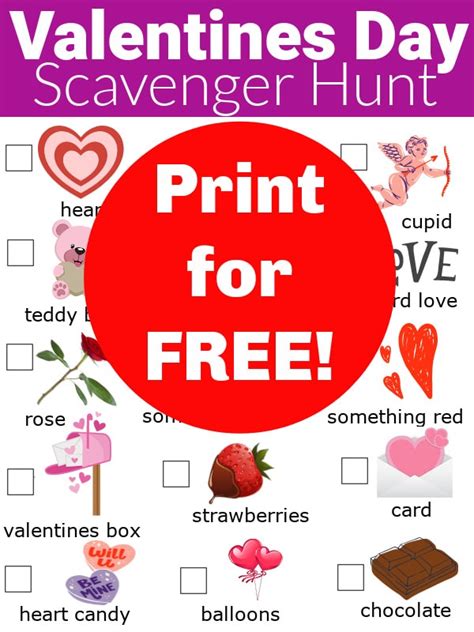 Valentines Day Scavenger Hunt Free Printable Print And Play