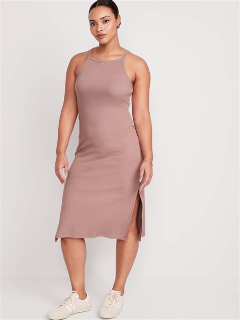 Fitted Sleeveless Rib Knit Midi Dress For Women Old Navy