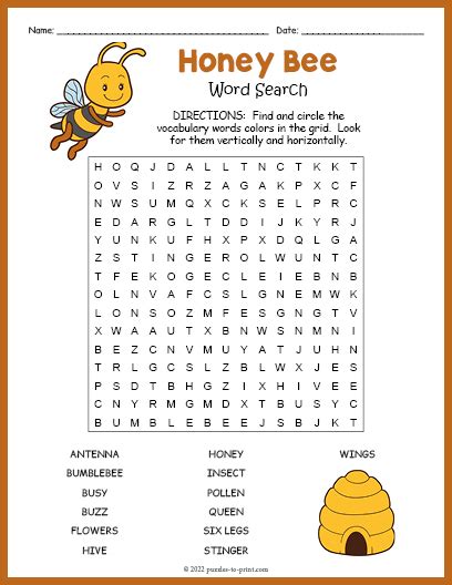Bees Word Search Puzzle Puzzles To Play Bee Activitie