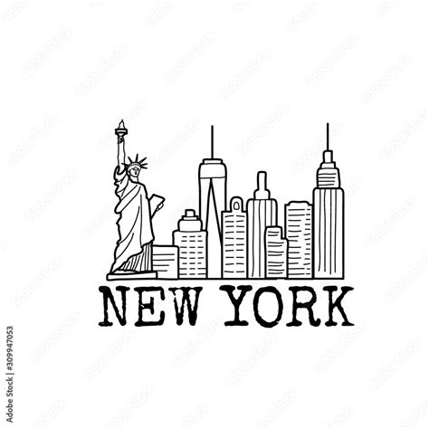 new york skyline cityscape line drawing vector sketch illustration stock vector adobe stock