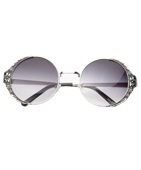 Vintage Inspired Floral Flower Emblemed Round Sunglasses Gradient Lens Uv400 Black Ci11nuxt5wz