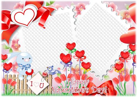 Happy Valentines Day Double Photo Frame Psd Png