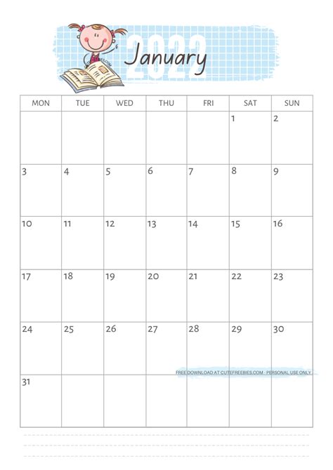 January 2022 Kids Calendar Printable Cute Freebies For You