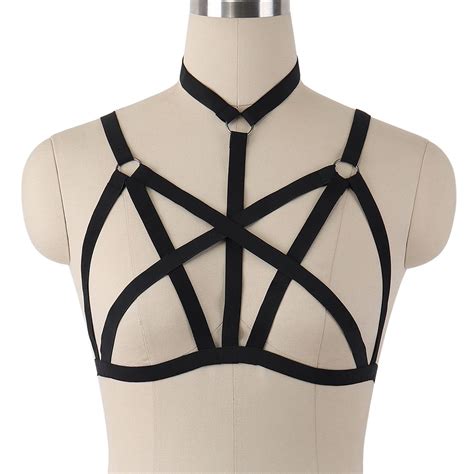 2020 Sexy Black Open Chest Cage Bralette Womens Fetish Wear Crop Top Bodysuit Rave Bondage