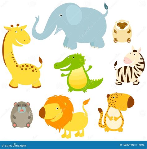 Collection Of Cute Cartoon African Animals Stock Vector Illustration