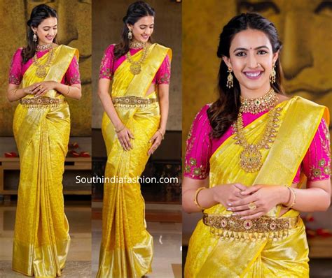 Niharika Konidela In A Yellow Kanjeevaram Saree South India Fashion