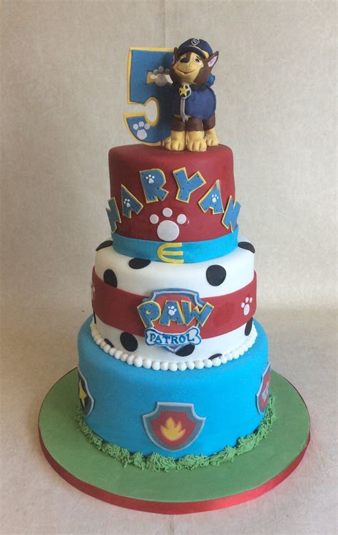 3 Tier Paw Patrol Theme Birthday Cake With Handmade Model Of Chase On