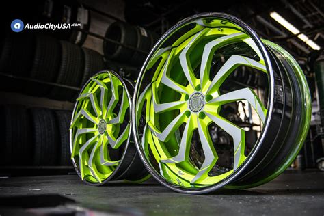 22x9 and 24x10 5 lexani forged wheels lz 770 and lf 770 squeeze lime ghost grey and chrome lip