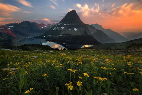 Beautiful Sunset In Glacier National Park Landscape And Nature