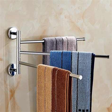 Wall Mounted Swivel Towel Bar Stainless Steel 4 Arm Bathroom Swing